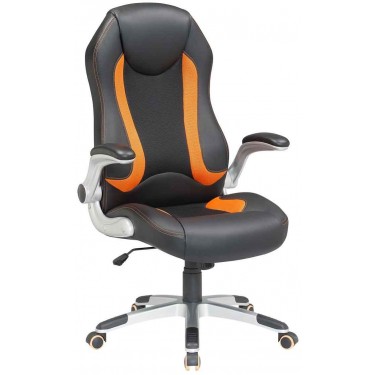 Velco Pro Systems ΚΑΡΕΚΛΑ ΓΡΑΦΕΙΟΥ GAMING ΜΑΥΡΗ-ΠΟΡΤΟΚΑΛΙ- ΔΙΑΣΤΑΣΕΙΣ: 67x68x110/118cm- ΕΠΙΦΑΝΕΙΑ PU PVC