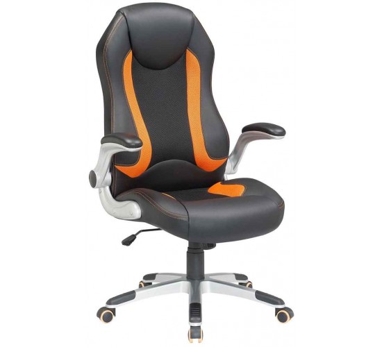 Velco Pro Systems ΚΑΡΕΚΛΑ ΓΡΑΦΕΙΟΥ GAMING ΜΑΥΡΗ-ΠΟΡΤΟΚΑΛΙ- ΔΙΑΣΤΑΣΕΙΣ: 67x68x110/118cm- ΕΠΙΦΑΝΕΙΑ PU PVC