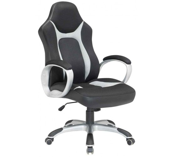 Velco Pro Systems ΚΑΡΕΚΛΑ ΓΡΑΦΕΙΟΥ  GAMING ΜΑΥΡΗ-ΓΚΡΙ- ΔΙΑΣΤΑΣΕΙΣ: 64x62x110/118cm -ΕΠΙΦΑΝΕΙΑ PU PVC