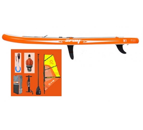 zray ΣΑΝΙΔΑ SUP W1 SURF ΛΕΥΚΗ - ΠΟΡΤΟΚΑΛΙ 305x76x15cm ΜΕ ΔΥΟ ΠΤΕΡΥΓΙΑ