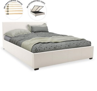 Κρεβάτι Norse pu λευκό με αποθηκευτικό χώρο 160x200εκ Υλικό: PU - PLYWOOD - FRAME PINEWOOD 006-000027