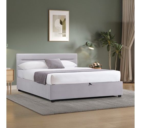 Κρεβάτι Molito βελούδο σε γκρι απόχρωση με αποθηκευτικό χώρο150x200εκ Υλικό: velvet 006-000059