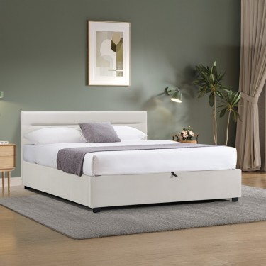 Κρεβάτι Molito βελούδο σε εκρού απόχρωση με αποθηκευτικό χώρο150x200εκ Υλικό: velvet 006-000061