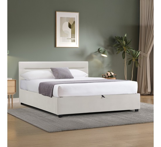 Κρεβάτι Molito βελούδο σε εκρού απόχρωση με αποθηκευτικό χώρο150x200εκ Υλικό: velvet 006-000061