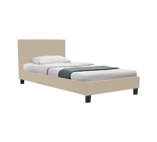 Κρεβάτι Nevil ύφασμα εκρού με ξύλινο μαύρο πόδι 90x190εκ Υλικό: POLYESTER FABRIC - PLYWOOD 006-000065