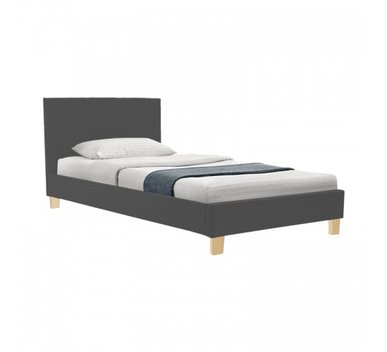 Κρεβάτι Nevil ύφασμα ανθρακί με ξύλινο πόδι σε φυσική απόχρωση 90x190εκ Υλικό: POLYESTER FABRIC - PLYWOOD 006-000068