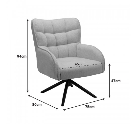 Πολυθρόνα Fremilia περιστρεφόμενη γκρι-μπεζ ύφασμα με μαύρη μεταλλική βάση 75x80x94εκ Υλικό: PLYWOOD BOARD - SONGE - METAL FRAME - FABRIC 024-000059