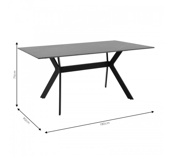 Τραπέζι Olivet sintered stone μαύρο μαρμάρου-μαύρο 180x90x75εκ Υλικό: 12mm sintered stone - METAL 029-000142 Τραπέζι Olivet sintered stone μαύρο μαρμάρου-μαύρο 180x90x75εκ Υλικό: 12mm sintered stone - METAL 029-000142