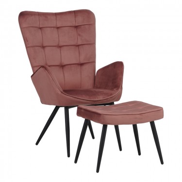 Πολυθρόνα με υποπόδιο Dorita βελούδο σάπιο μήλο-πόδι μαύρο μέταλλο 68.5x76x103εκ Υλικό: VELVET -  WOOD - METAL 029-000215