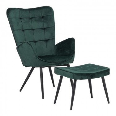 Πολυθρόνα με υποπόδιο Dorita βελούδο κυπαρισσί-πόδι μαύρο μέταλλο 68.5x76x103εκ Υλικό: VELVET -  WOOD - METAL 029-000216