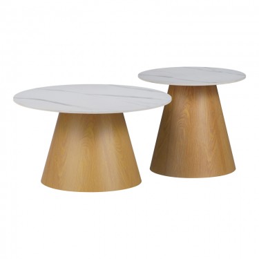 Τραπέζια σαλονιού Soleire Inart σετ 2τεμ λευκό μαρμάρου sintered stone Υλικό: SINTERED STONE 029-000313