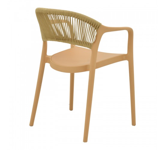Πολυθρόνα Ankara στοιβαζόμενη pp cappuccino απόχρωση με μπεζ rattan 57x48x80εκ Υλικό: PP - PE RATTAN 029-000335