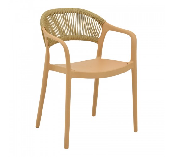 Πολυθρόνα Ankara στοιβαζόμενη pp cappuccino απόχρωση με μπεζ rattan 57x48x80εκ Υλικό: PP - PE RATTAN 029-000335