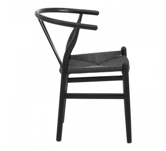 Καρέκλα Wishbone rubberwood-σχοινί σε μαύρη απόχρωση 60x51x80εκ Υλικό: RUBERWOOD - ROPE PAPER 029-000344