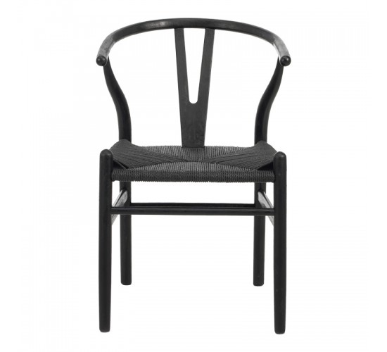 Καρέκλα Wishbone rubberwood-σχοινί σε μαύρη απόχρωση 60x51x80εκ Υλικό: RUBERWOOD - ROPE PAPER 029-000344