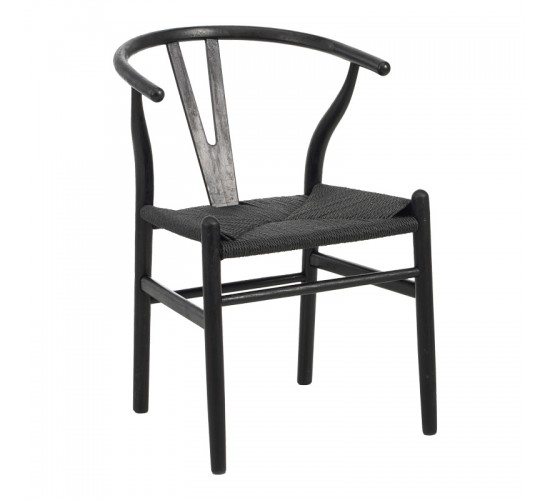 Καρέκλα Wishbone rubberwood-σχοινί σε μαύρη απόχρωση 60x51x80εκ Υλικό: RUBERWOOD - ROPE PAPER 029-000344