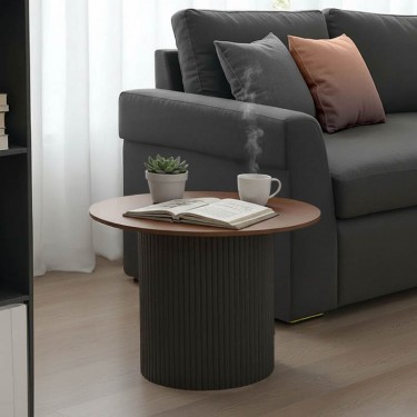 Τραπέζι σαλονιού Dovel mdf σε καρυδί-μαύρο μέταλλο Φ70x45εκ Υλικό: MDF covered paper - metal 029-000352