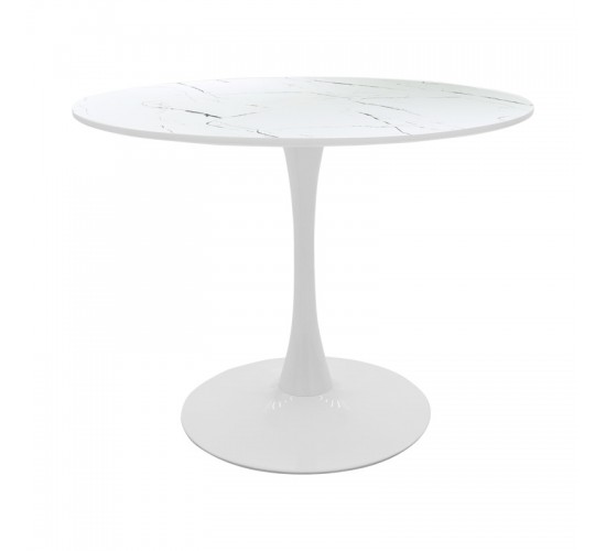 Tραπέζι Balou mdf σε λευκή απόχρωση με όψη μαρμάρου Φ100x76εκ Υλικό: MDF covered paper 029-000372