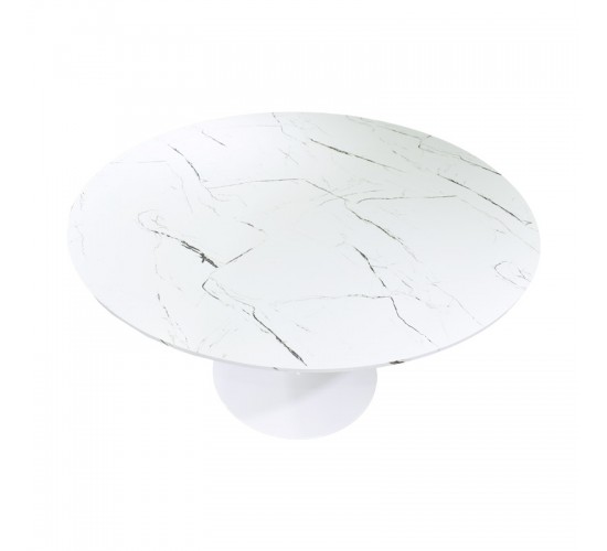 Tραπέζι Balou mdf σε λευκή απόχρωση με όψη μαρμάρου Φ120x76εκ Υλικό: MDF covered paper 029-000374