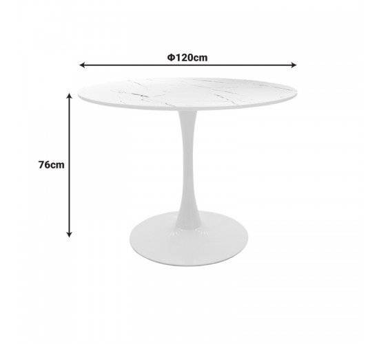 Tραπέζι Balou mdf σε λευκή απόχρωση με όψη μαρμάρου Φ120x76εκ Υλικό: MDF covered paper 029-000374