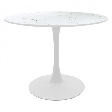 Tραπέζι Balou mdf σε λευκή απόχρωση με όψη μαρμάρου Φ120x73εκ Υλικό: MDF covered paper 029-000374