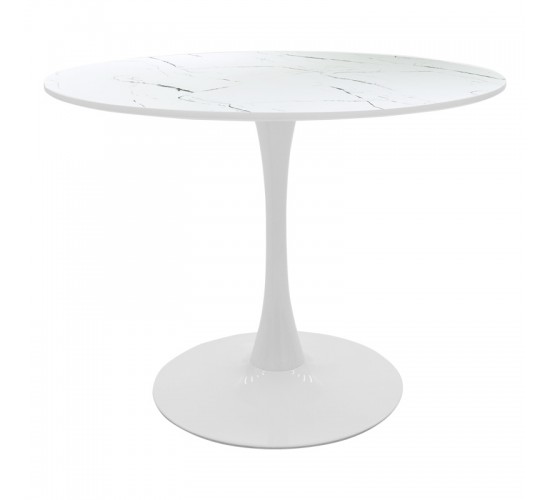 Tραπέζι Balou mdf σε λευκή απόχρωση με όψη μαρμάρου Φ120x76εκ Υλικό: MDF covered paper 029-000374