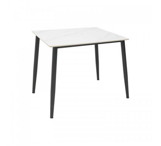 Τραπέζι Gustas Ι λευκό μαρμάρου sintered stone-μαύρο μέταλλο 80x80x76εκ Υλικό: sintered stone - METAL 029-000376