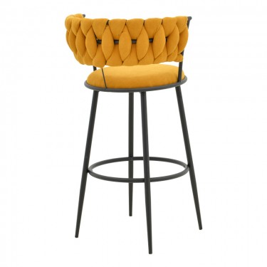 Σκαμπό μπαρ Alkia I ύφασμα σε κίτρινη απόχρωση- πόδι μαύρο μέταλλο 50x56x95εκ Υλικό: FABRIC - METAL 029-000383