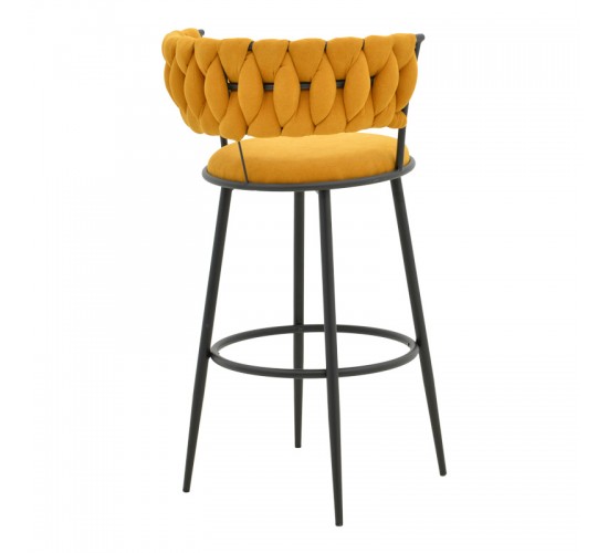 Σκαμπό μπαρ Alkia I ύφασμα σε κίτρινη απόχρωση- πόδι μαύρο μέταλλο 50x56x95εκ Υλικό: FABRIC - METAL 029-000383