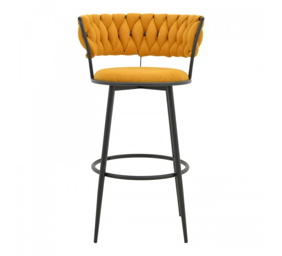 Σκαμπό μπαρ Alkia I ύφασμα σε κίτρινη απόχρωση- πόδι μαύρο μέταλλο 50x56x95εκ Υλικό: FABRIC - METAL 029-000383