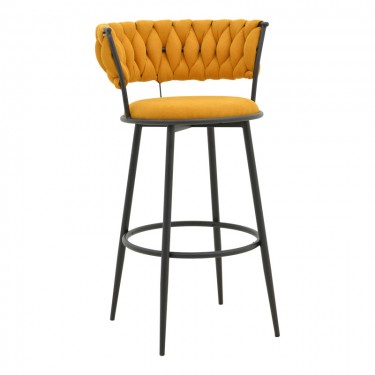 Σκαμπό μπαρ Alkia I ύφασμα σε κίτρινη απόχρωση- πόδι μαύρο μέταλλο 50x56x95εκ Υλικό: FABRIC - METAL 029-000383