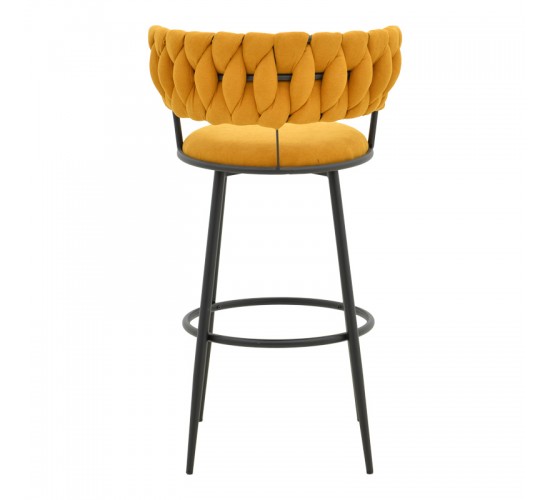 Σκαμπό μπαρ Alkia I ύφασμα σε κίτρινη απόχρωση- πόδι μαύρο μέταλλο 50x56x95εκ Υλικό: FABRIC - METAL 029-000383