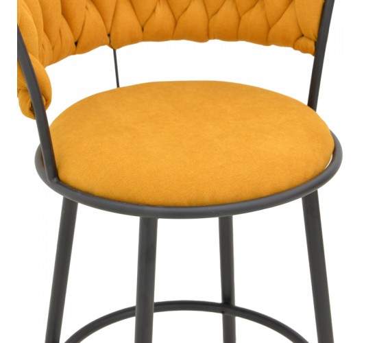 Σκαμπό μπαρ Alkia I ύφασμα σε κίτρινη απόχρωση- πόδι μαύρο μέταλλο 50x56x95εκ Υλικό: FABRIC - METAL 029-000383