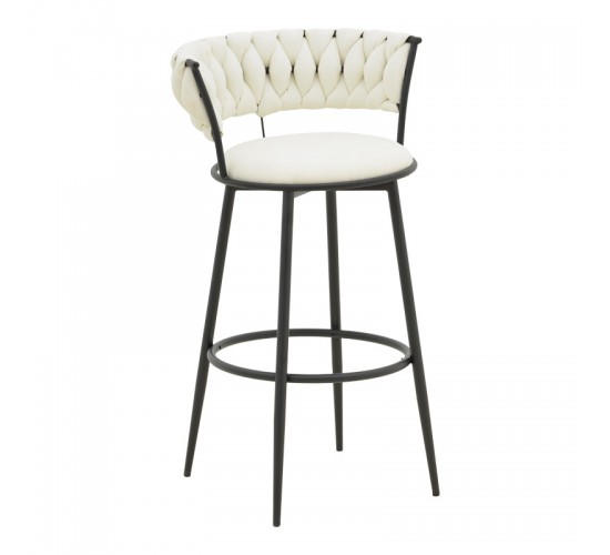 Σκαμπό μπαρ Alkia I ύφασμα σε εκρού απόχρωση- πόδι μαύρο μέταλλο 50x56x95εκ Υλικό: FABRIC - METAL 029-000384