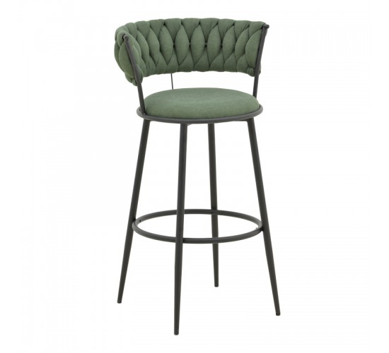 Σκαμπό μπαρ Alkia I ύφασμα σε χακί απόχρωση- πόδι μαύρο μέταλλο 50x56x95εκ Υλικό: FABRIC - METAL 029-000387