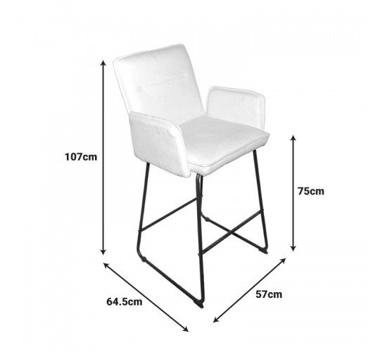 Σκαμπό μπαρ Essential ύφασμα λευκό-πόδι μαύρο μεταλλικό 57x64.5x107εκ Υλικό: FABRIC - METAL 029-000402