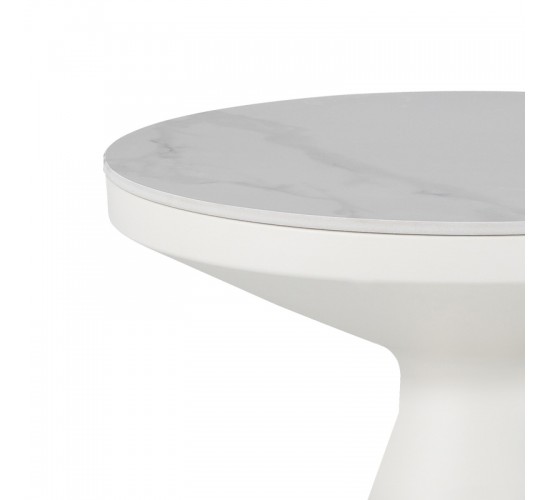 Βοηθητικό τραπέζι Coozlin Inart sintered stone σε απόχρωση λευκό μαρμάρου με λευκό μέταλλο Φ50x50εκ 029-000416