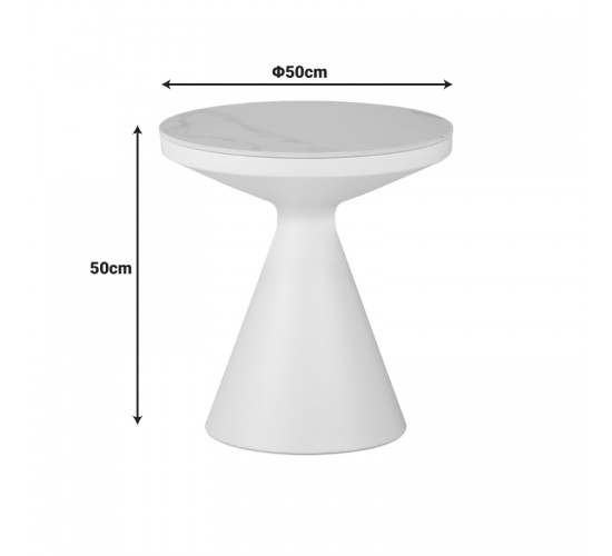 Βοηθητικό τραπέζι Coozlin Inart sintered stone σε απόχρωση λευκό μαρμάρου με λευκό μέταλλο Φ50x50εκ 029-000416