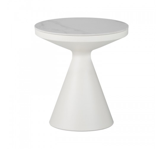 Βοηθητικό τραπέζι Coozlin Inart sintered stone σε απόχρωση λευκό μαρμάρου με λευκό μέταλλο Φ50x50εκ 029-000416