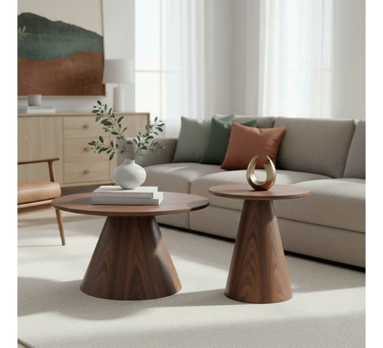 Tραπέζια σαλονιού Donda mdf σετ 2τεμ. καρυδί Υλικό: MDF covered paper 029-000421