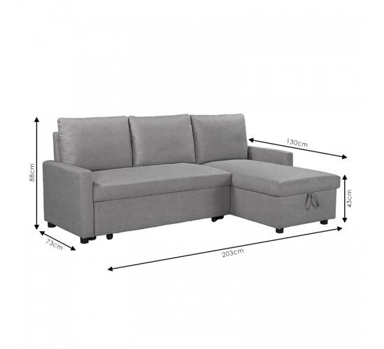 Γωνιακός καναπές κρεβάτι Infuse με αποθηκευτικό χώρο γκρι ύφασμα 203x130x88εκ Υλικό: FABRIC 035-000062