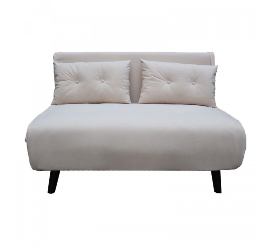 Καναπές-κρεβάτι Josuane διθέσιος μπεζ βελούδο και ξύλινο πόδι σε φυσική απόχρωση 122x80x81εκ Υλικό: VELVET - WOOD-Metal frame 035-000102