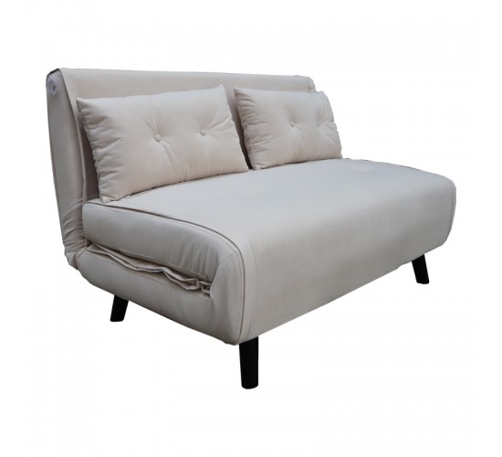 Καναπές-κρεβάτι Josuane διθέσιος μπεζ βελούδο και ξύλινο πόδι σε φυσική απόχρωση 122x80x81εκ Υλικό: VELVET - WOOD-Metal frame 035-000102