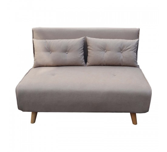 Καναπές-κρεβάτι Josuane I διθέσιος μπεζ ύφασμα και ξύλινο πόδι σε φυσική απόχρωση 122x80x81εκ Υλικό: FABRIC - WOOD 035-000113