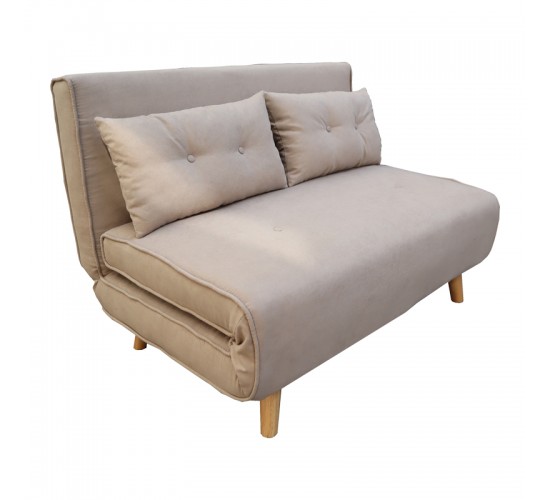 Καναπές-κρεβάτι Josuane I διθέσιος μπεζ ύφασμα και ξύλινο πόδι σε φυσική απόχρωση 122x80x81εκ Υλικό: FABRIC - WOOD 035-000113