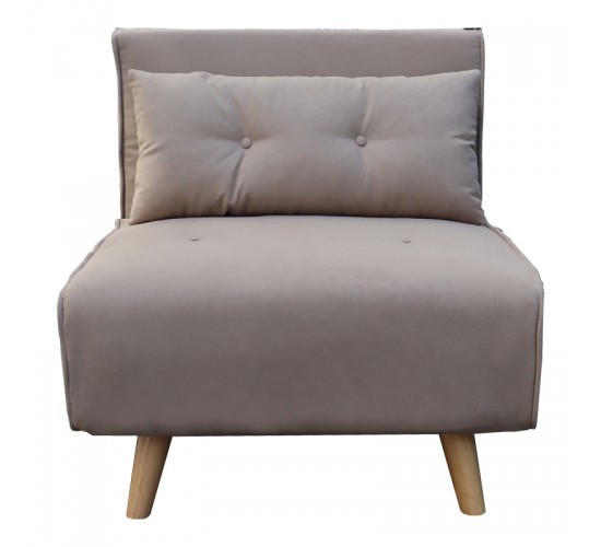 Πολυθρόνα-κρεβάτι Josuane I μπεζ ύφασμα και ξύλινο πόδι σε φυσική απόχρωση 77x80x81εκ Υλικό: FABRIC - WOOD 035-000114