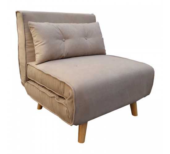 Πολυθρόνα-κρεβάτι Josuane I μπεζ ύφασμα και ξύλινο πόδι σε φυσική απόχρωση 77x80x81εκ Υλικό: FABRIC - WOOD 035-000114
