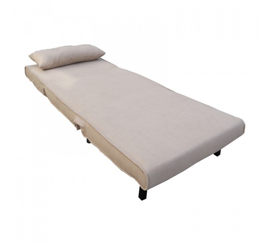 Πολυθρόνα-κρεβάτι Josuane γκρι μπεζ βελούδο και ξύλινο πόδι σε μαύρη απόχρωση 78x80x81εκ Υλικό: VELVET - WOOD -METAL FRAME 035-000115