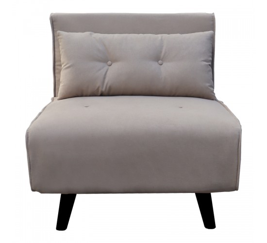 Πολυθρόνα-κρεβάτι Josuane γκρι μπεζ βελούδο και ξύλινο πόδι σε μαύρη απόχρωση 78x80x81εκ Υλικό: VELVET - WOOD -METAL FRAME 035-000115