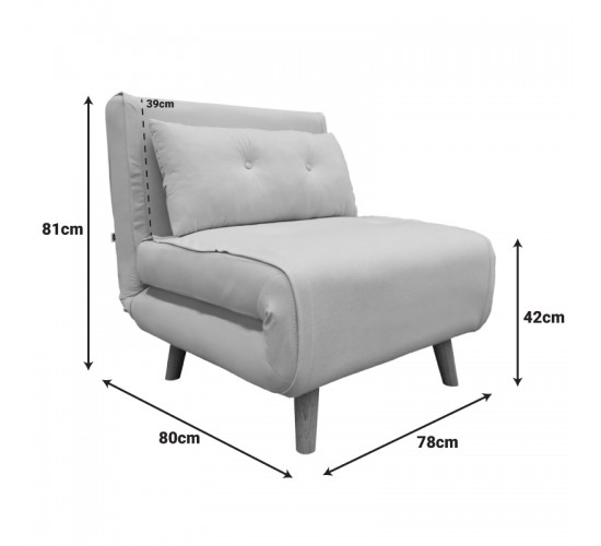 Πολυθρόνα-κρεβάτι Josuane γκρι μπεζ βελούδο και ξύλινο πόδι σε μαύρη απόχρωση 78x80x81εκ Υλικό: VELVET - WOOD -METAL FRAME 035-000115